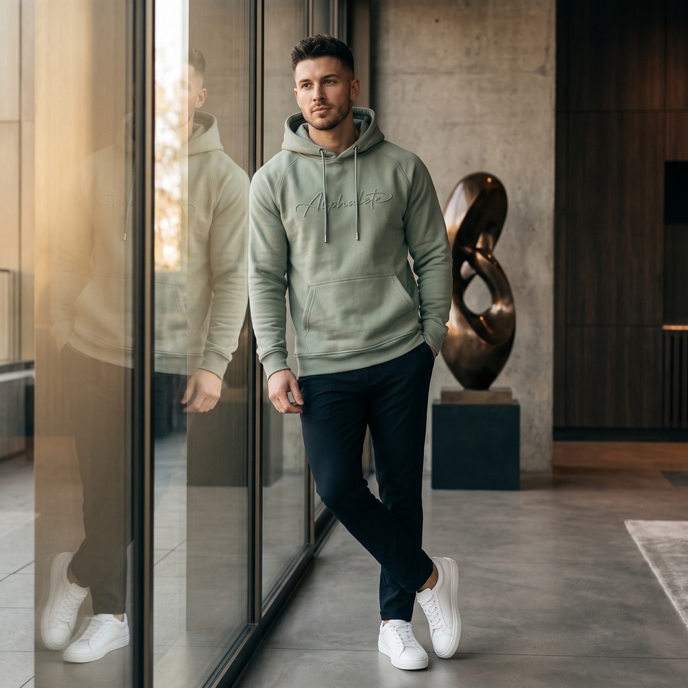 Alphalete Hoodie Unisex Small Green Script Logo Fleece Raglan Sweatshirt